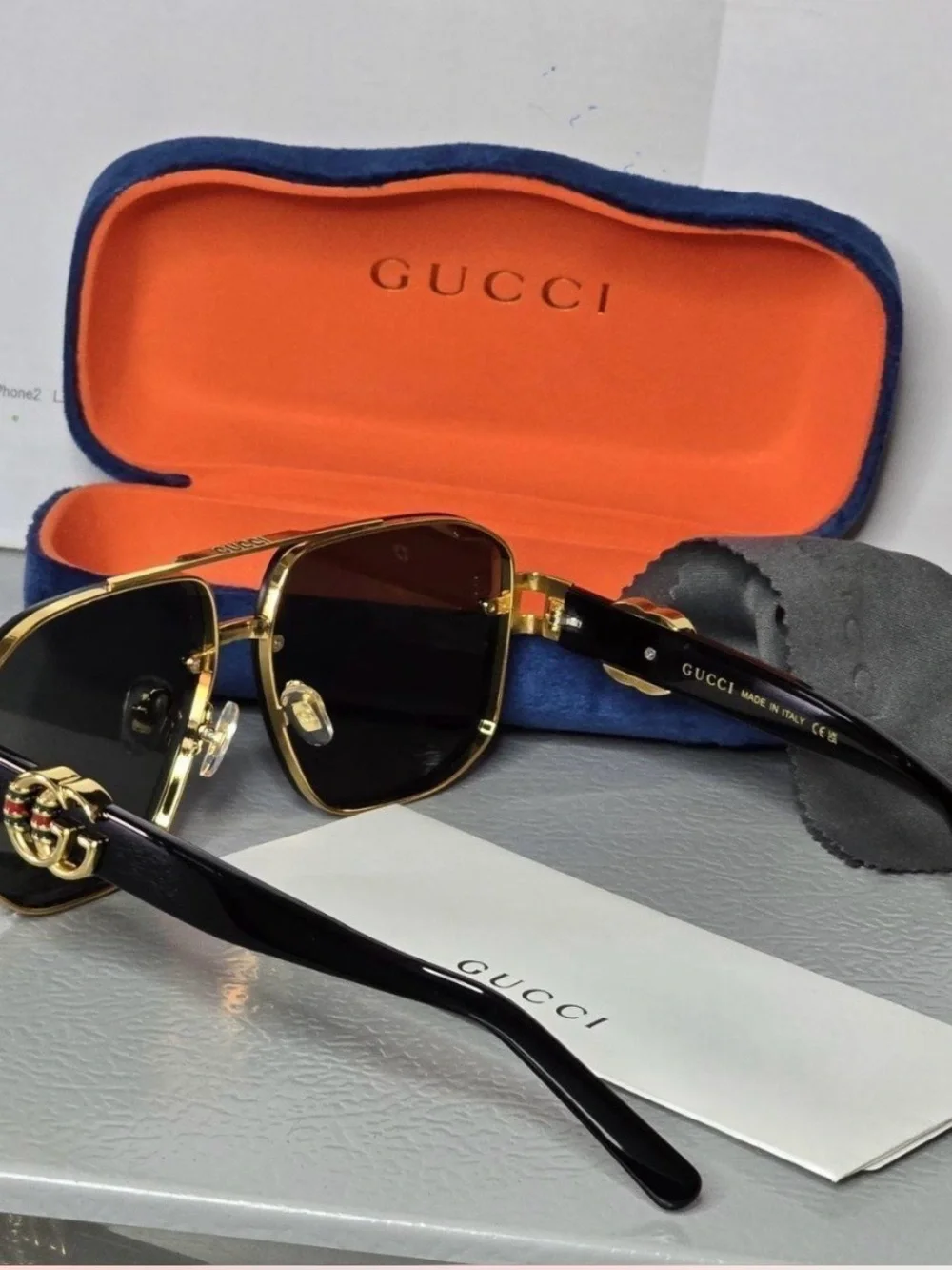 NEW Gucci authentic GUCCI Gold Metal Frame Sunglasses